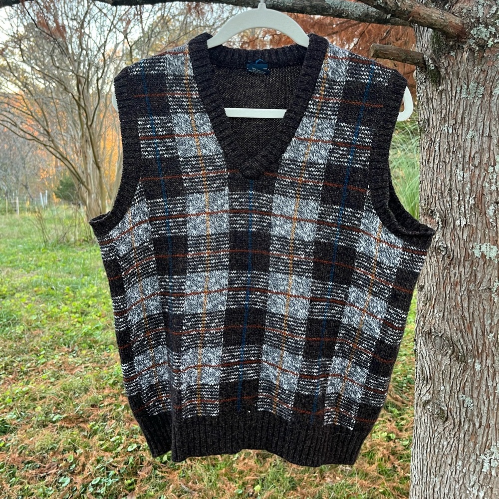 Crew Brown and Gray Plaid Sweater Vest